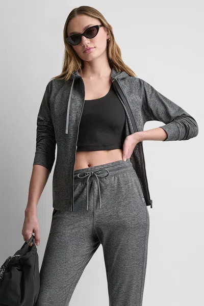 Dkny Women's Spacedye Raglan Full-zip Hoodie In Black