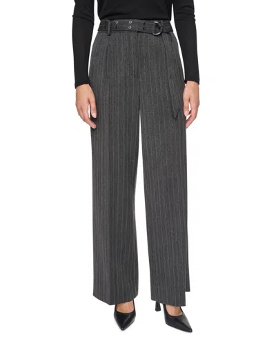 Dkny Women's Sparkle Pinstripe High-waisted Wide-leg Pants In Gray