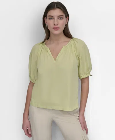 Dkny Women's Split-neck Short-sleeve Blouse In Tea Green
