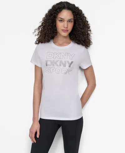 Dkny Women's Sport Glitter Logo Crew Neck T-shirt In Animal Print