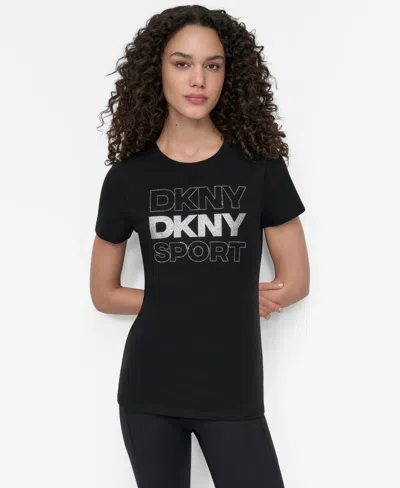 Dkny Women's Sport Glitter Logo Crew Neck T-shirt In Multi