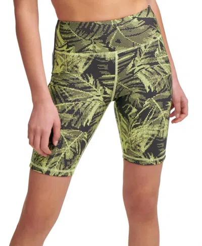 Dkny Women's Sport Palm-print Bike Shorts In Sunny Lime In Multi