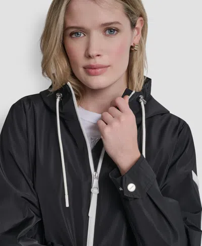 Dkny Women's Sporty Anorak Hooded Raincoat In Black