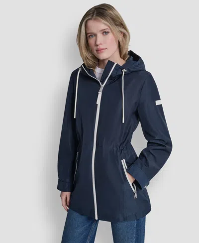 Dkny Women's Sporty Anorak Hooded Raincoat In Blue