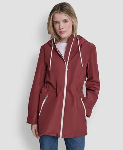 Dkny Women's Sporty Anorak Hooded Raincoat In Burgundy