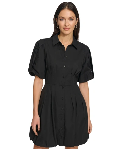 Dkny Women's Spread-collar Short-sleeve Button-front Dress In Black