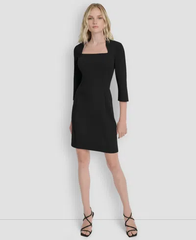 Dkny Women's Square Neck 3/4 Sleeve Sheath Dress In Black