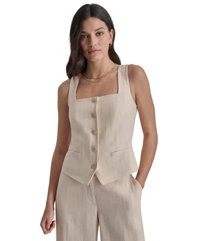 Dkny Women's Square-neck Button-front Sleeveless Top In Parchment