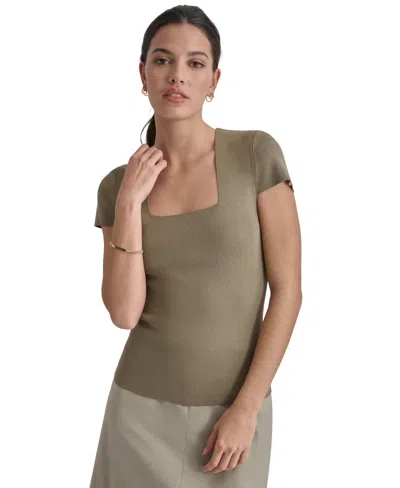 Dkny Women's Square-neck Short-sleeve Blouse In Lght Fatig