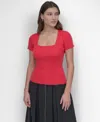 Dkny Square Neck Short Sleeve Cotton Blend Sweater In Watermln S