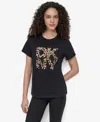 Dkny Women's Stacked Animal Print Crew Neck T-shirt In Black