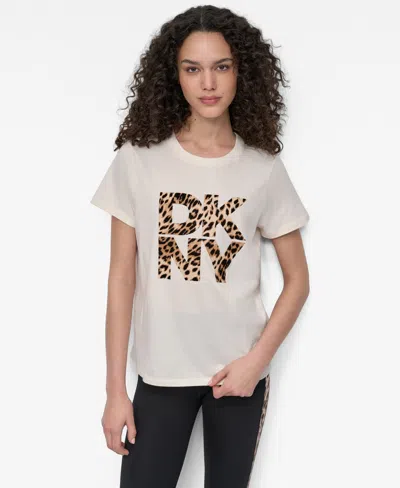 Dkny Women's Stacked Animal Print Crew Neck T-shirt In Neutral