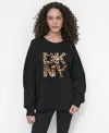 Dkny Women's Stacked Flock Logo Crew Neck Top In Black