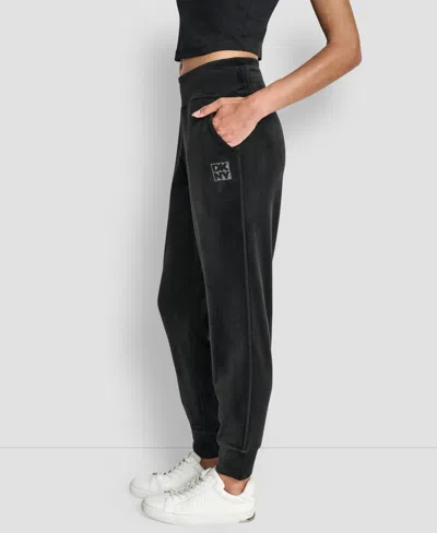 Dkny Women's Stacked Logo Mid-rise Slim-fit Joggers In Black