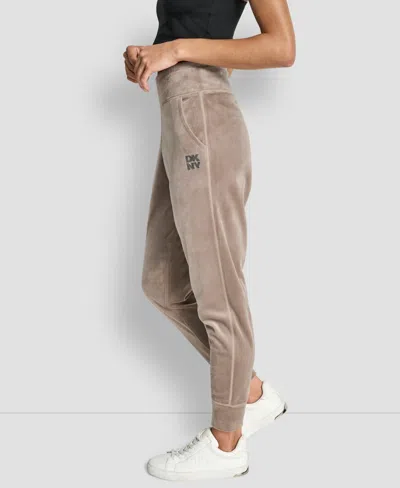 Dkny Women's Stacked Logo Mid-rise Slim-fit Joggers In Brown