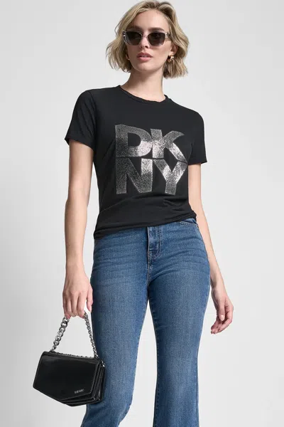 Dkny Logo-lettering Embellished T-shirt In Black