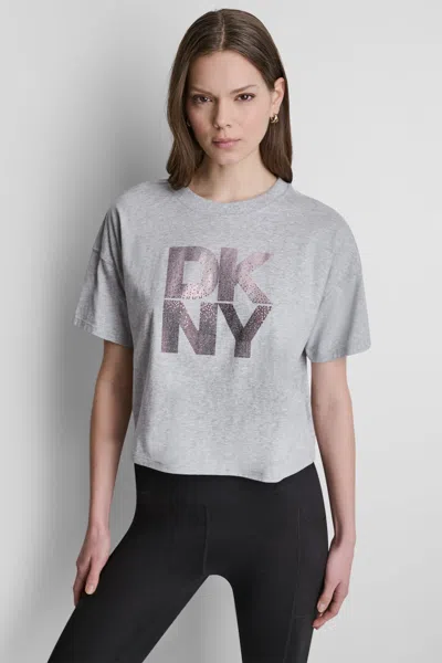 Dkny Women's Stacked Ombre Rhinestone Logo T-shirt In Multi