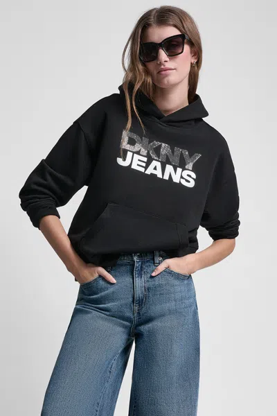 Dkny Women's Stacked Rhinestone Foil Logo Hoodie In Multi