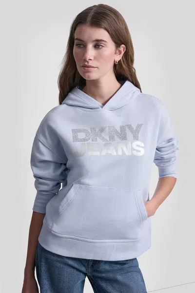 Dkny Women's Stacked Rhinestone Foil Logo Hoodie In Multi