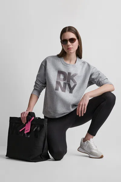 Dkny Women's Stacked Rhinestone Logo Pullover In Gray