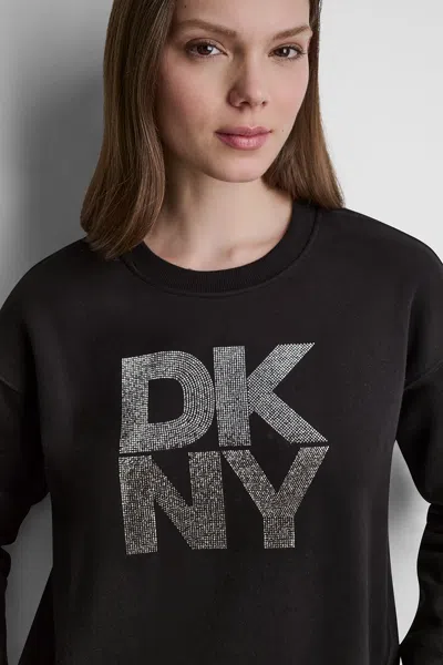 Dkny Women's Stacked Rhinestone Logo Pullover In Black