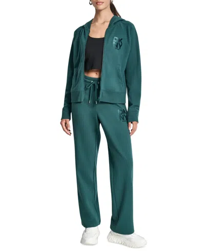 Dkny Women's Stacked Satin Logo Full-zip Hoodie In Green