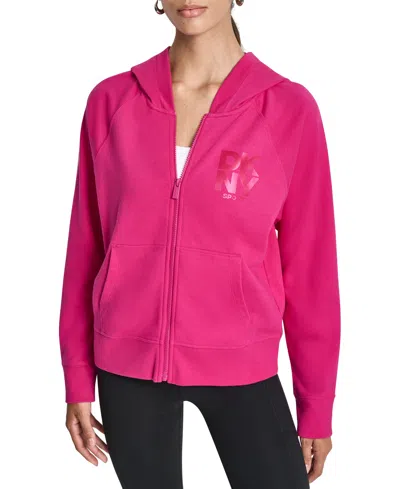 Dkny Women's Stacked Satin Logo Full-zip Hoodie In Pink
