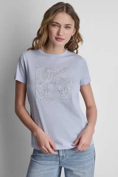 Dkny Women's Stacked Sequin Logo T-shirt In Gray