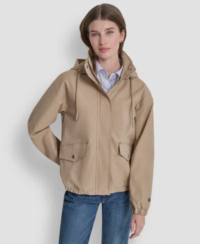 Dkny Women's Stand Collar Bomber Raincoat In Brown