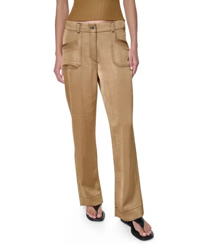 Dkny Contrast Stitch Straight Leg Pants In Brown