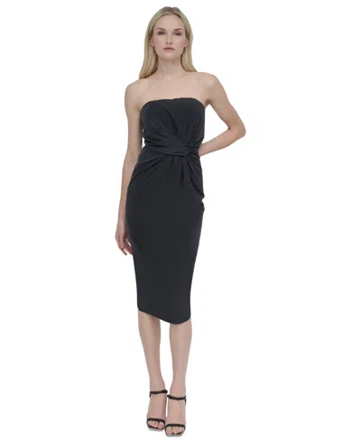 Dkny Women's Strapless Ruched-front Tube Dress In Black