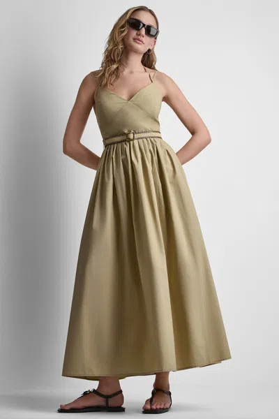 Dkny Women's Strappy V-neck Maxi Dress With Raffia Belt In Brown