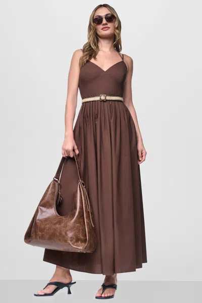 Dkny Women's Strappy V-neck Maxi Dress With Raffia Belt In Brown