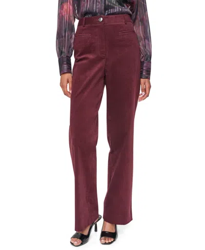 Dkny Women's Stretch High-waisted Straight-leg Corduroy Pants In Burgundy