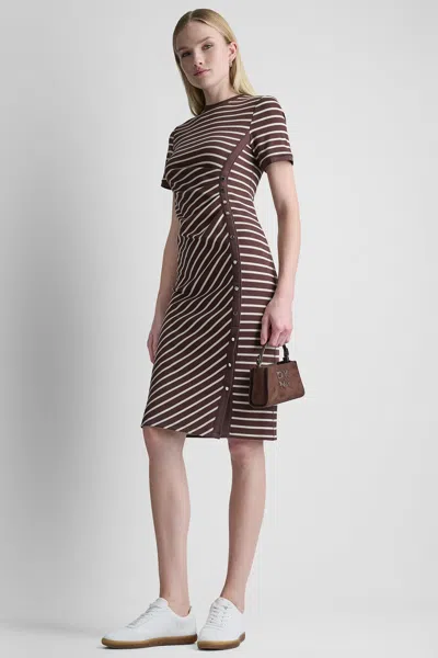 Dkny Stripe Knit Midi Dress In Brown