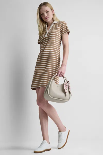Dkny Women's Stripe Mini Polo Dress In Brown