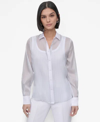 Dkny Women's Striped Button-front Shirt In White