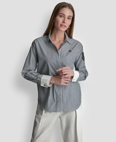 Dkny Women's Striped Button-down Shirt In Blue