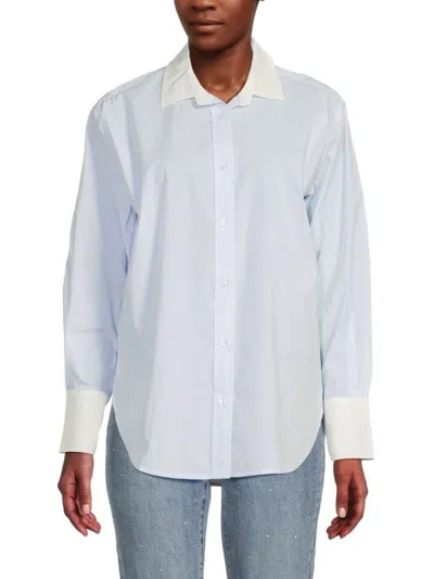 Dkny Women's Striped Curved Hem Shirt In Eggnog Pebble