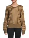 Dkny Women's Striped Dropped Shoulder Sweater In Truffle Black