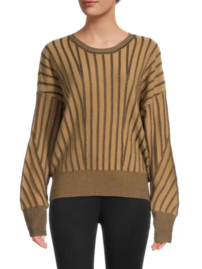 Dkny Women's Striped Dropped Shoulder Sweater In Truffle Black
