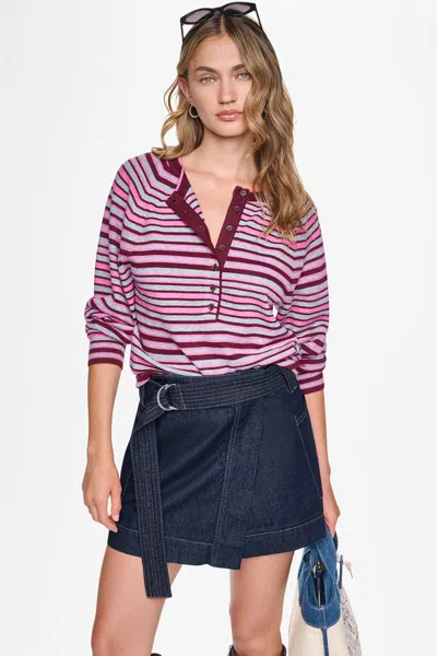 Dkny Women's Striped Henley Sweater In Pink
