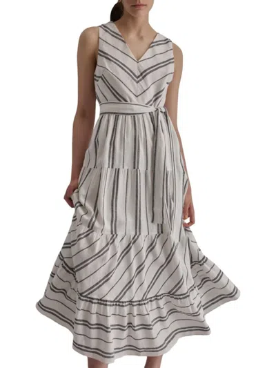 Dkny Women's Striped Linen-blend Midi-dress