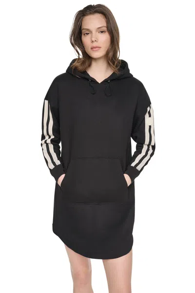 Dkny Women's Striped Mini Hoodie Dress In Black