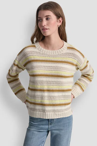Dkny Women's Striped Mixed Pointelle Stitch Sweater
