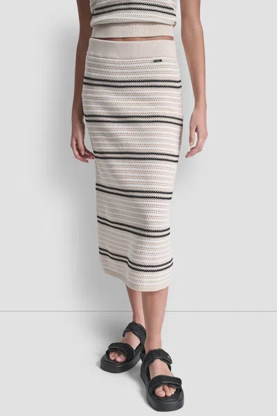 Dkny Women's Striped Pointelle Stitch Midi Skirt In Neutral