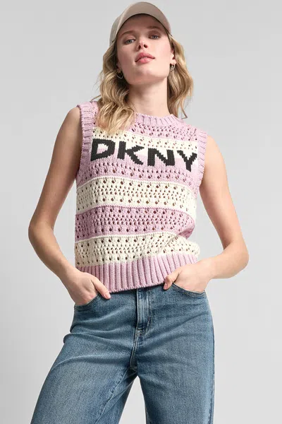 Dkny Women's Striped Pointelle Stitch Sweater