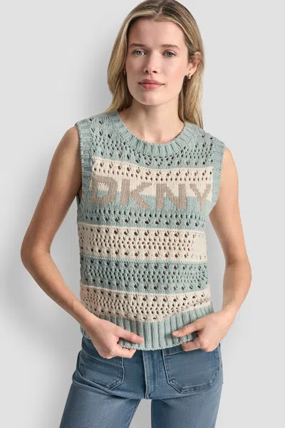 Dkny Women's Striped Pointelle Stitch Sweater In Neutral