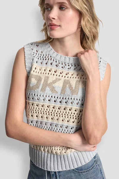 Dkny Women's Striped Pointelle Stitch Sweater In Neutral