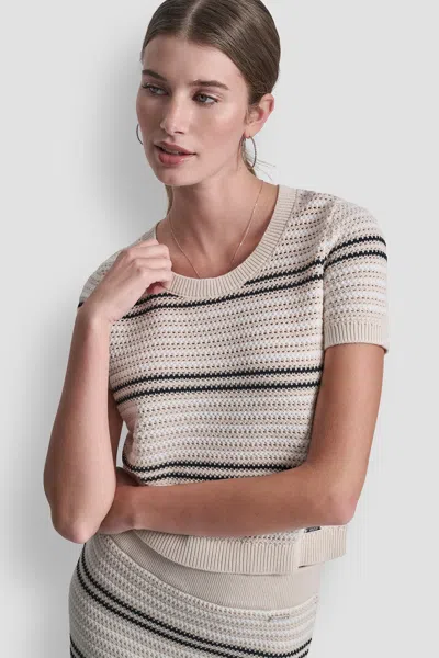 Dkny Women's Striped Pointelle Stitch Sweater In Neutral